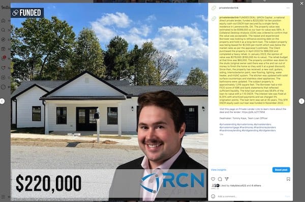 rcn capital funded deal on instagram